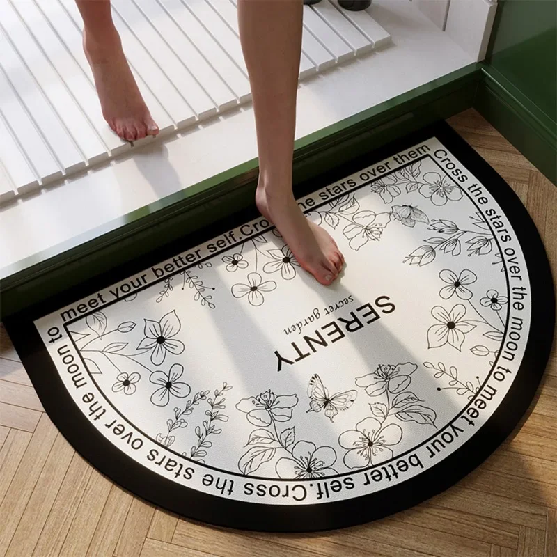 

Bathroom Pvc Absorbent Mat Quick-drying Non-slip Doormat Semicircular Area Rug Soft Comfortable Foot Mats Alfombra De Baño 욕실 카펫