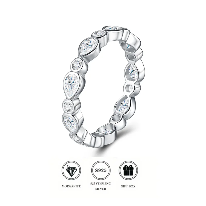 

Trendy Pear & Round Moissanite Eternity Band 925 Silver - Stackable Wedding Ring Jewelry for Gift
