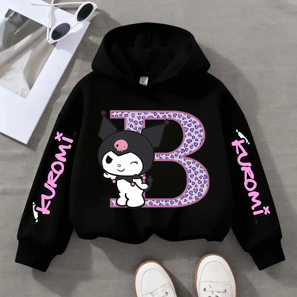 

Sanrio Kuromi Children's Hoodie Cute Letter A-Z Y2K Fashion Sweatshirt Thin Plush Girls Clothes Cartoon Kids Clothing Pullover