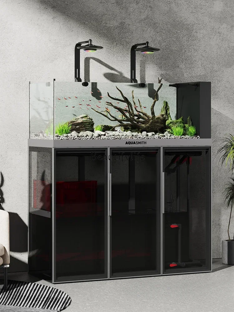 

LD33Native Stream Fish Tank Full Set of Landscape Living Room Glass Ecological Aquarium Bottom Filter Super White Tank