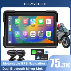 GEARELEC Motorcycle GPS Navigation Waterproof Apple Carplay 5 inch Screen Portable Motorcycle Wireless Android Auto Monitor DVR