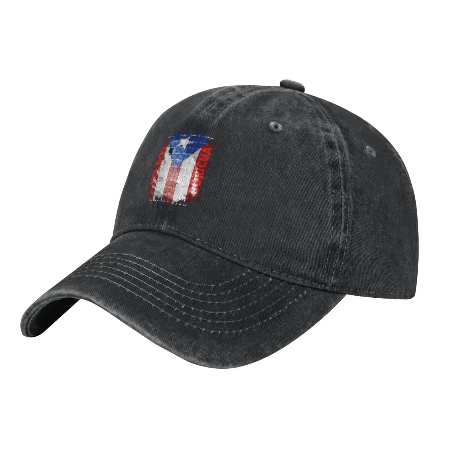 Distressed Cotton Baseball Cap Vintage Puerto Rico Flag Block Graphic Adjustable Unisex Outdoor Casual Sun Dad Hat for Men Women