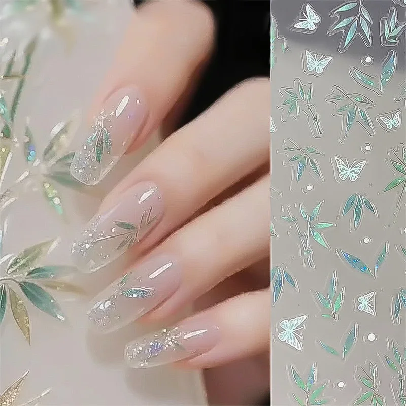1pc ネイルアートステッカーヴィンテージ絶妙な花竹粘着スライダー蝶ネイルデカールマニキュアのヒントアクセサリー