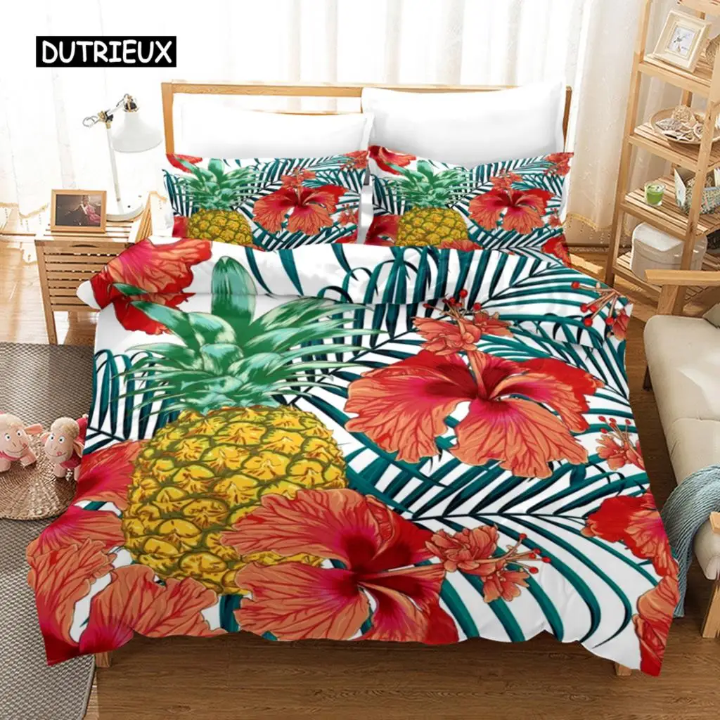 Floral Duvet Cover Set Floral Tropical Bedding Set Tropical Flowers Leaves for Kids Teen Polyester Double Queen King Quilt Cover