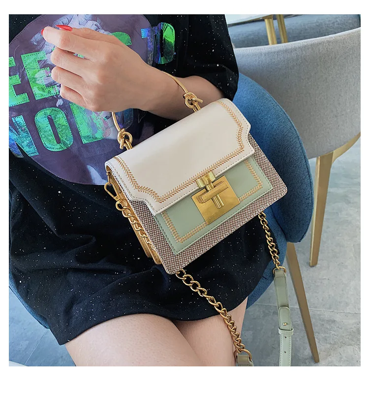 New Luxury Fashion Handbag for Women Crossbody Bag Lady Shoulder Bag Texture Contrast-Color Female Chain Square Messenger Bag