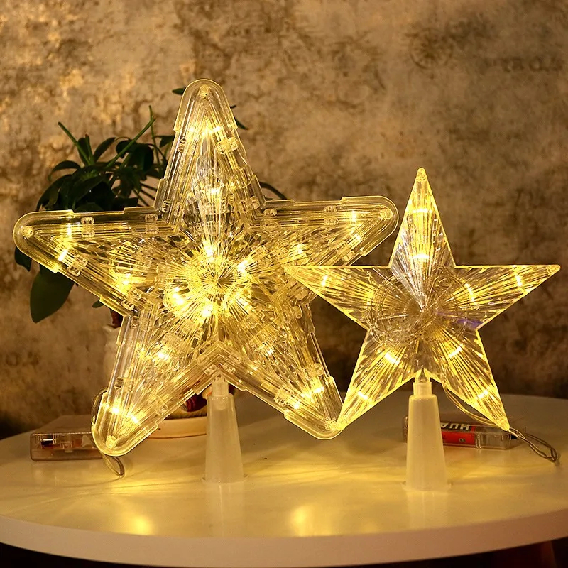 LED Pentagram Light Christmas Tree Top LED Light 2024 Christmas Luminous Transparent Decorative Light Line Length 15cm/23cm