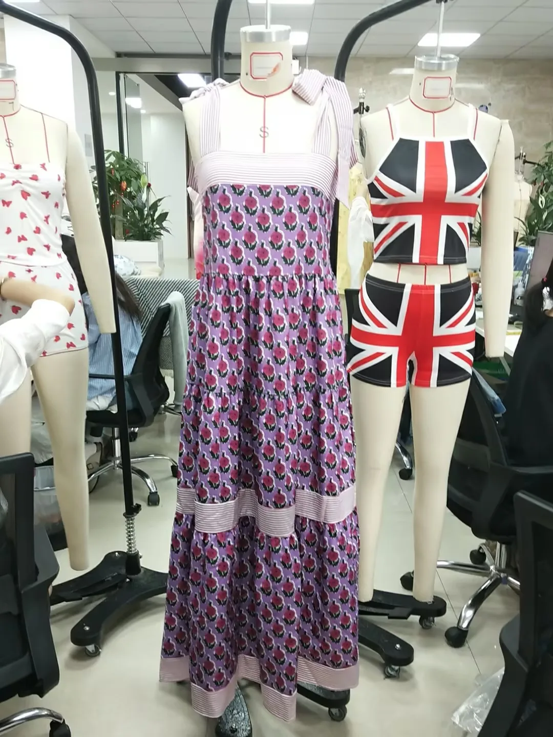 Abito lungo da donna con stampa floreale a righe con spalline allacciate Abito Cami Abito casual senza maniche alla moda estiva