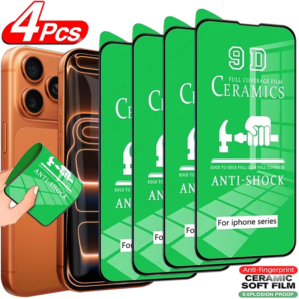  9D Ceramic Protective Glass For iPhone 17 Pro Max 16 15 14 13 12 11 16e Mini XR XSmax X 6 8 7 Plus SE 2020 Soft Screen Protector 