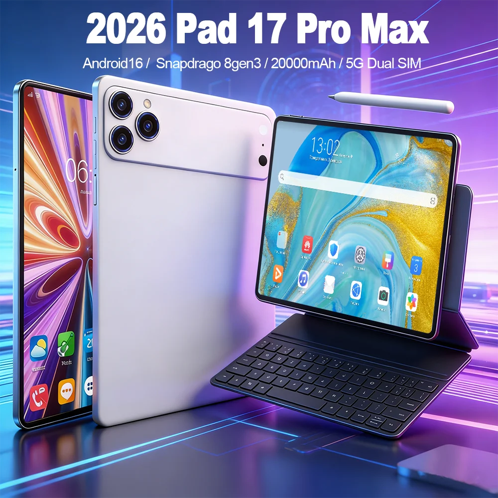 Планшет 2026 Pad 17 Pro Max, 11.1 дюйма, 24 ГБ ОЗУ, 2 ТБ ПЗУ, Android 16, Snapdragon 8 Gen 3, 5G, Dual SIM, звонки, Wi-Fi, аккумулятор 20000 мАч, оригинальный планшет