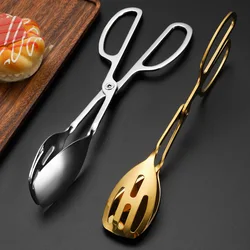 304 Stainless Steel Food Tongs Meat Salad Bread Serving Clip Golden Anti-Scald Handle Scissors Clamp Kitchen Accessories