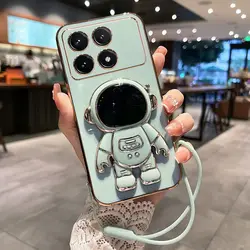 For Xiaomi POCO X6 Pro Case Luxury Electroplated Astronaut Back Cover For POCO X6 X6Pro Lanyard Cute Bumper POCOX6Pro Funda