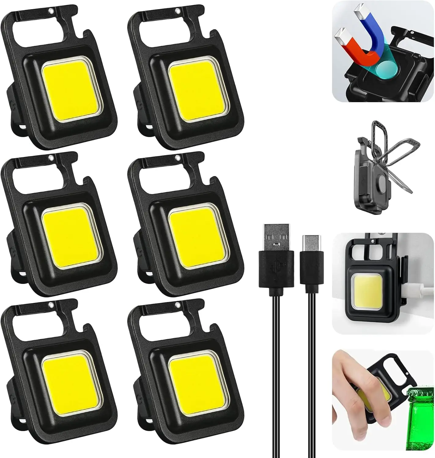 Mini COB Keychain Flashlight, Super Bright Rechargeable Work Light with Magnet, 3 Modes Portable Camping Emergency Light