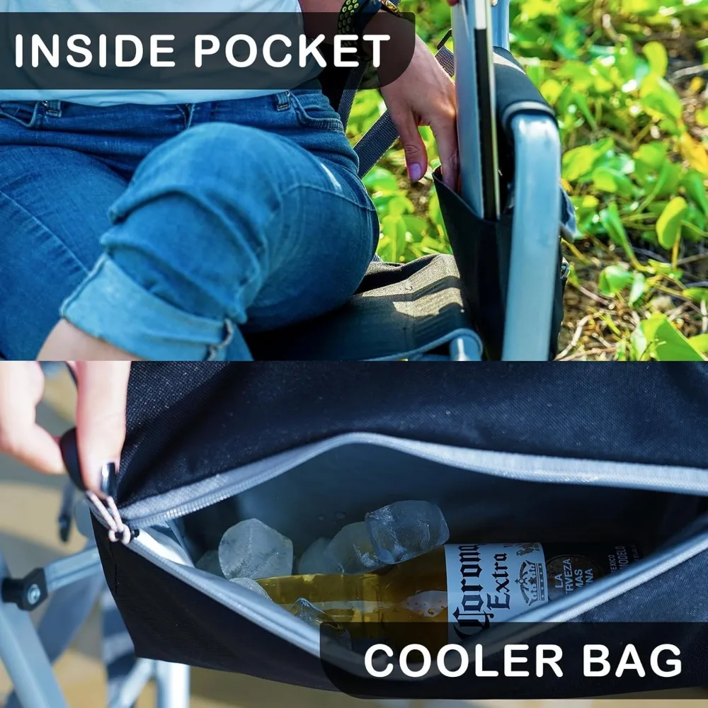 Oversized Portable Rocking Camping Chair with Cooler and Side Pocket for Outdoor Comfort