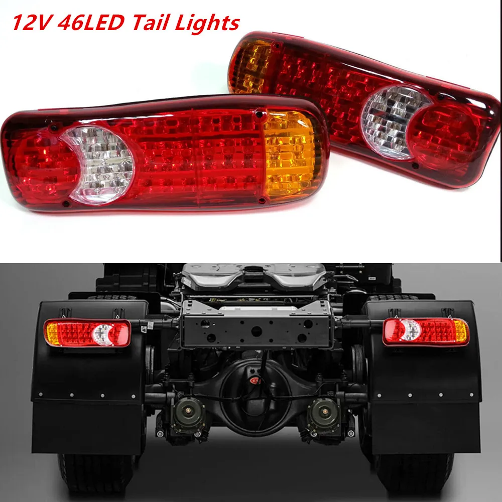 

2x 12V 24V LED REAR TAIL LIGHTS LAMPS MULTI FUNCTION TRAILER LORRY TRUCK RECOVERY 46 LED Waterproof Easy Installation for Truck