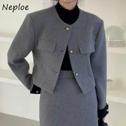 Neploe Y2k Autunno Inverno Giacca Donna O Collo Colore a contrasto Cappotto a maniche lunghe monopetto Slim Chaquetas Jaqueta Feminina