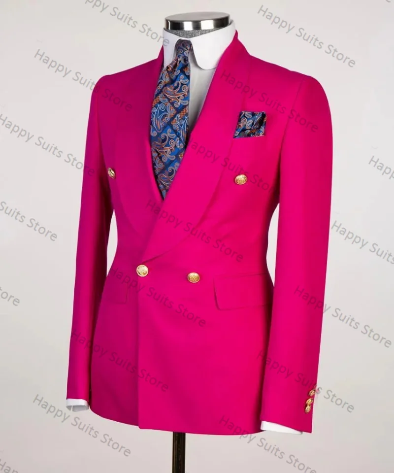 Hot Pink Men Suit Set 2 Pieces Blazer+Pants Formal Cotton Business Work Wear Office Male Jacket Coat Trousers Wedding Tuxedos