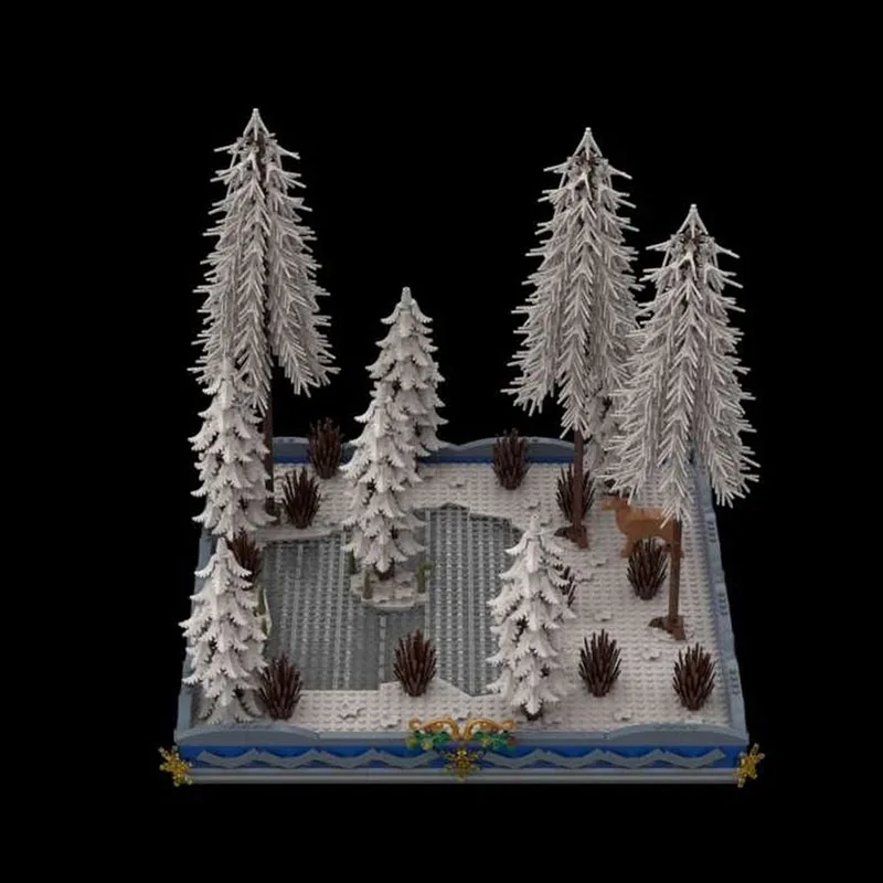 Model Moc Building Bricks Modular Diorama of A Wintery Lake in A Forest Technology Blocks Christmas DIY Toy Construction Gifts