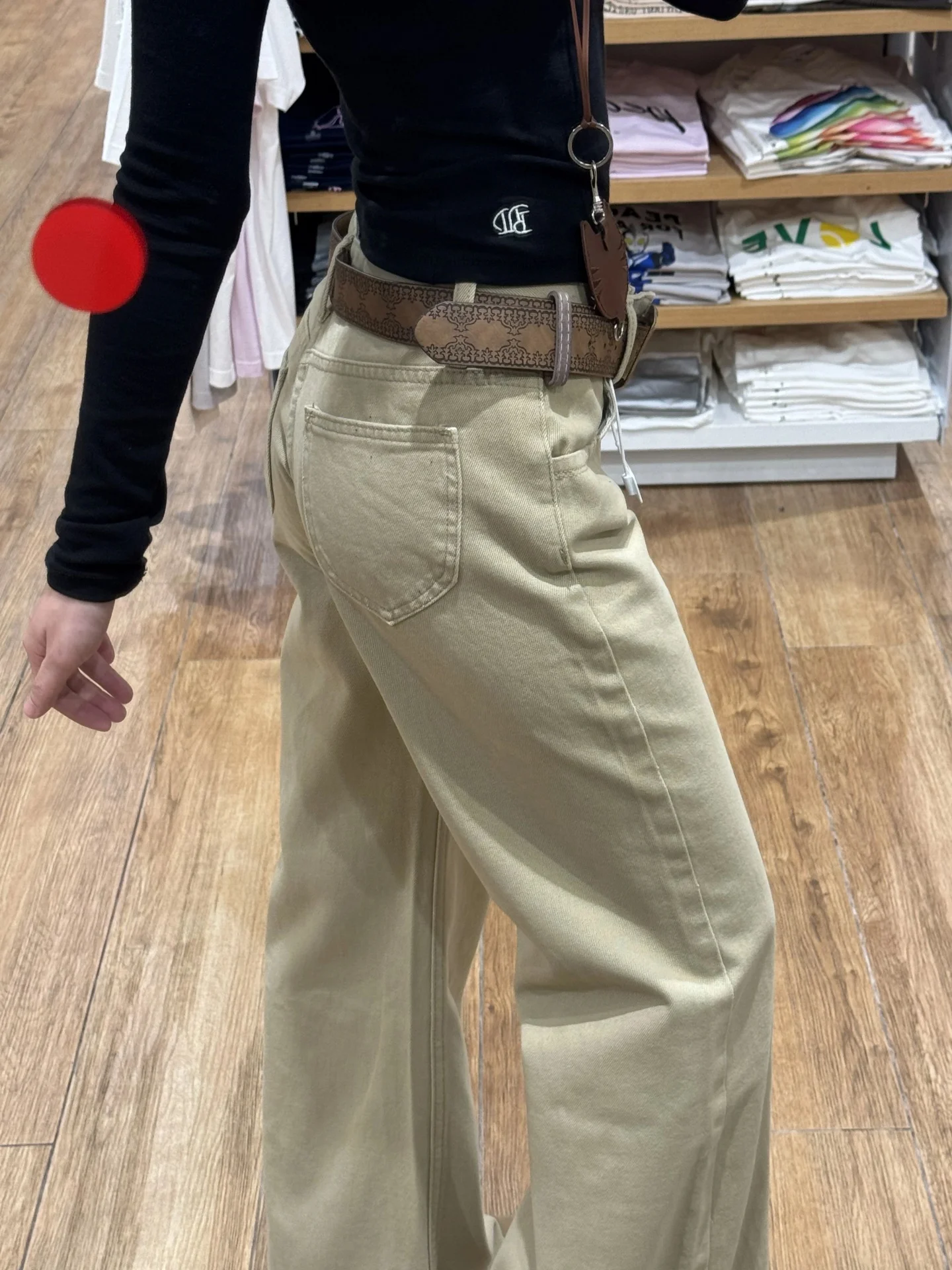 ローウエスト ベルボト デニム ジーンズ レディース カーキ ヴィンテージ スレ ルーズフィット フロアレングス 快適なストレッチ 秋パンツ