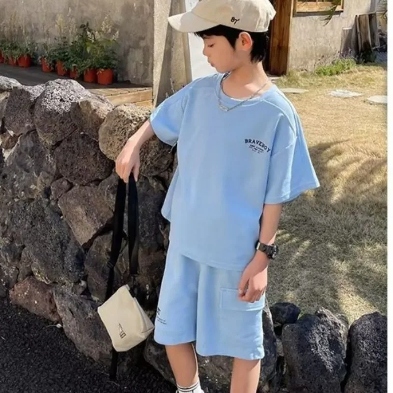 ملابس صيفية جديدة للأولاد رياضية كورية غير رسمية مكونة من قطعتين - طقم بلوزات وسروال قصير للأطفال