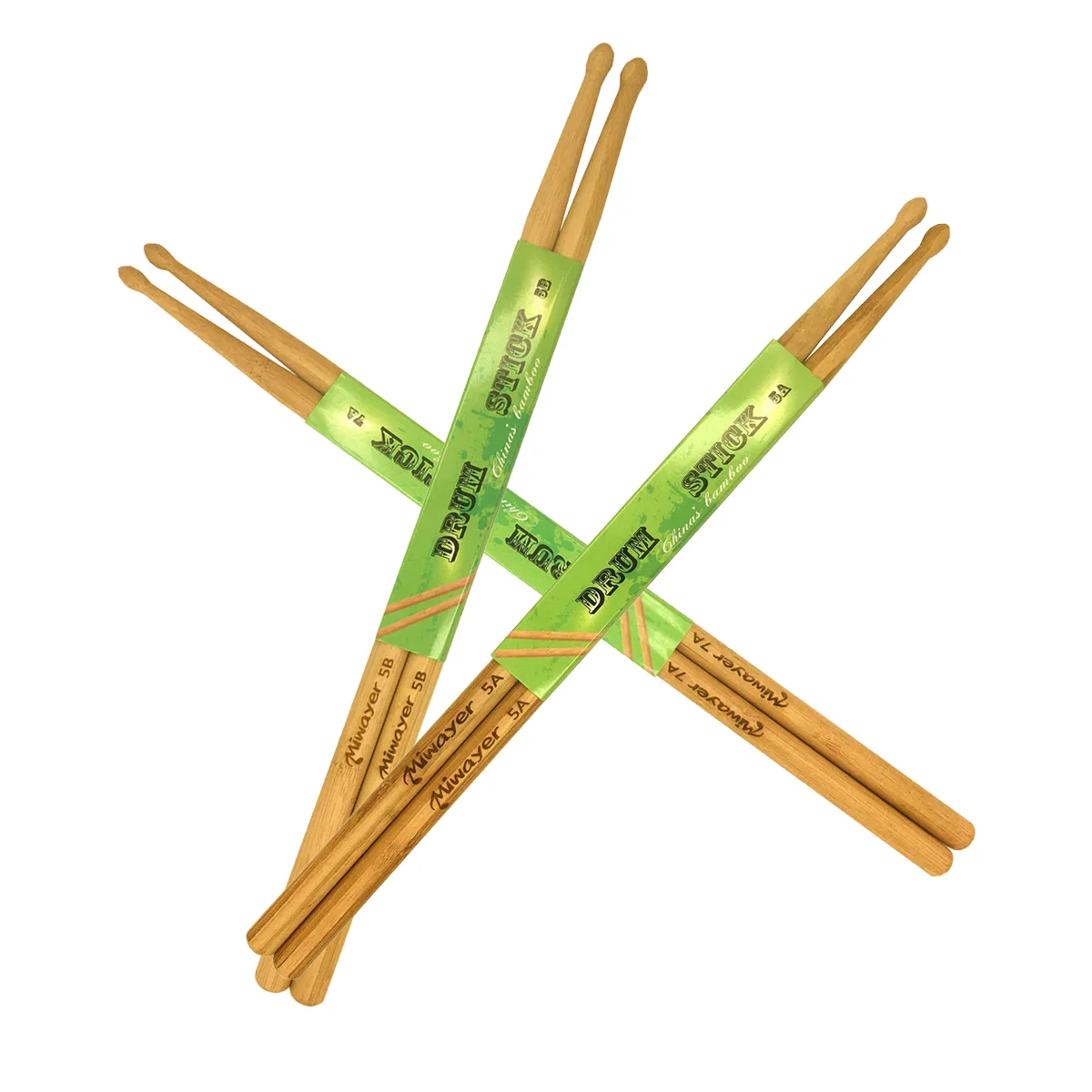 Miwayer 6 Inch Bamboo Drum Sticks 7A 5A 5B Durable Teardrop-shaped Tips Musical Percussion Instrument Accessories