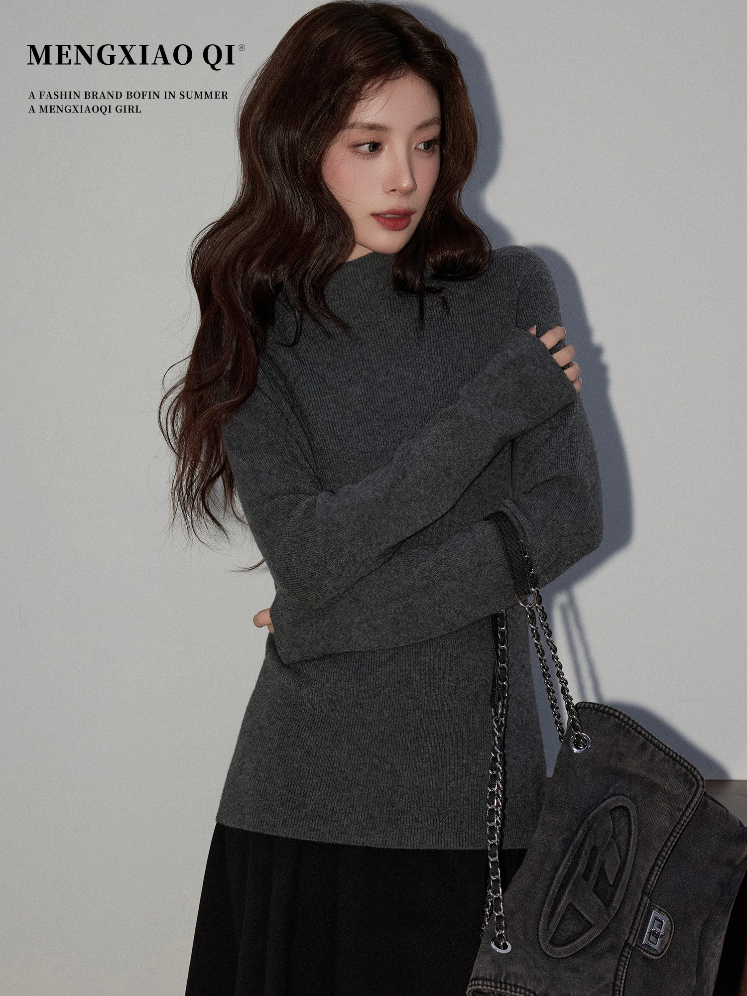 

Облегающий трикотажный топ для женщин с высоким воротником, базовый слой, нижняя одежда, повседневный стиль, длинный рукав, осень-зима, модный