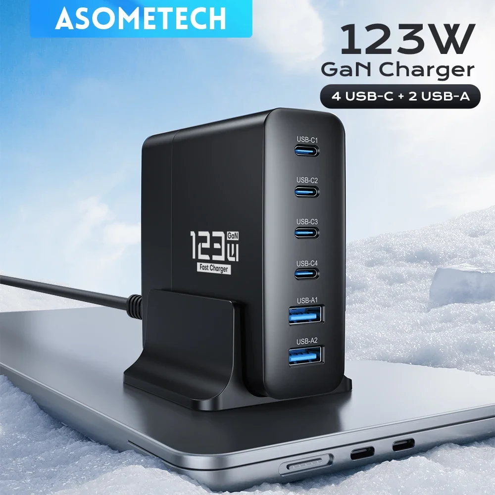 123W GaN USB Charger 5 in1 Multi Port Charging Station USB Type C Fast   Charger Desktop For iPhone 14 Xiaomi Smartphone Laptop