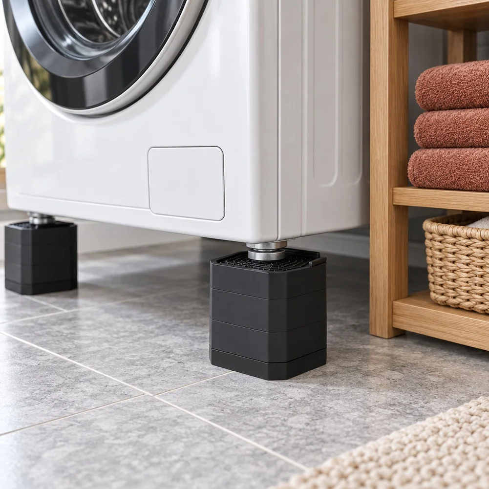Black Plastic Height Adjustable Table Risers Non Slip Moisture Resistant Pads For Furniture Legs For Tv Stand Nightstand Storage