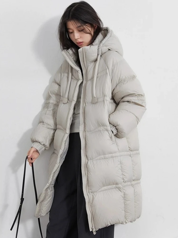 Chique ven mulheres para baixo casacos coreano com capuz cordão split design para baixo jaquetas moda sólida senhora roupas quentes outono inverno 2026