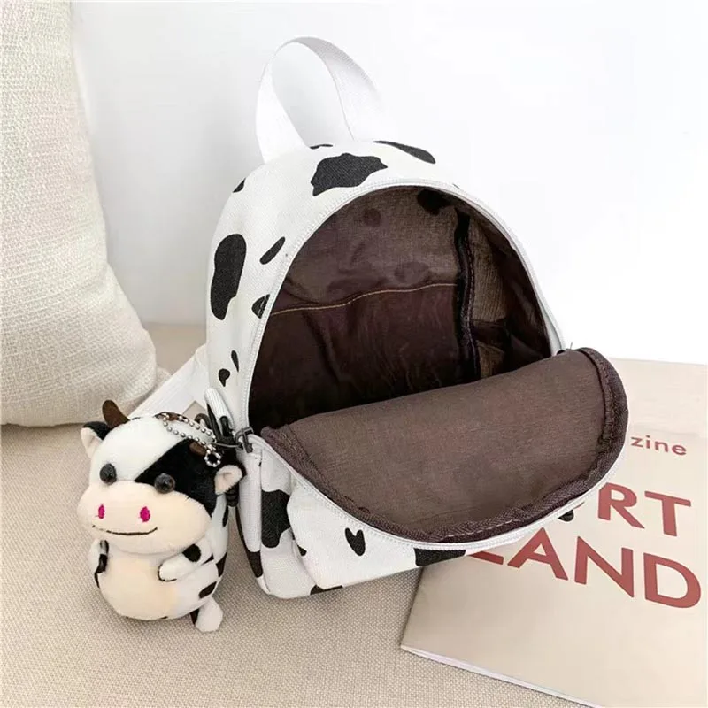 Kids Cute Cow Printed Bag Children\'s Girl Backpack With Stuffed Cow Lightweight Kindergarten Schoolbag Early Education Bag