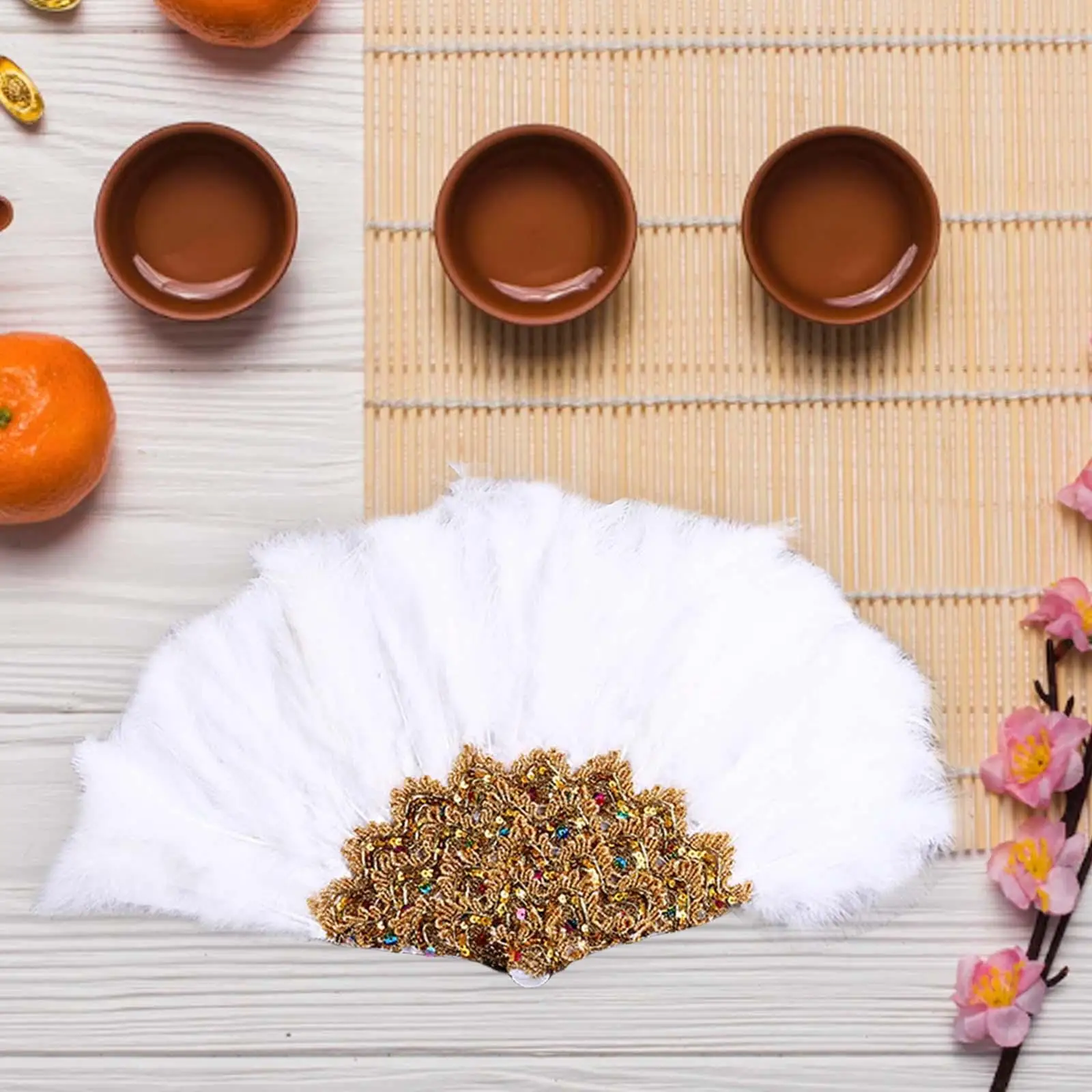 Feather Fan Fancy Party Dancing Fan Folding Fan for Tea Costume Decoration