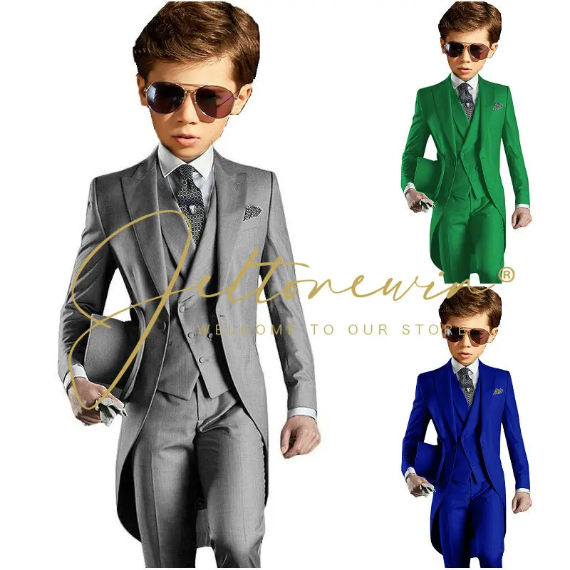 

Tailcoat Boy Suits Costume 3 Pieces Child Light Grey Jacket Sets Flower Boys Formal Party Suit Kids Wedding Suit Tuxedo