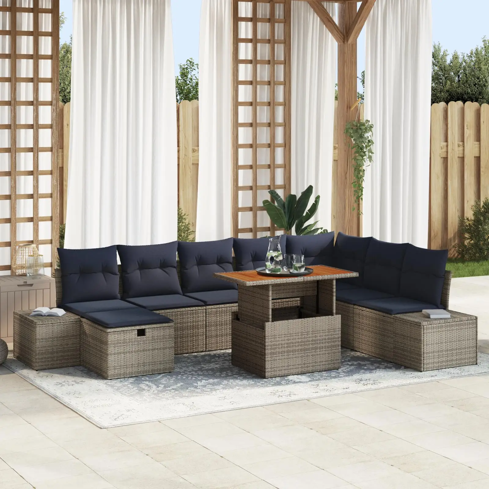 

9 Piece Grey Poly Rattan Garden Sofa Set with Cushions Comfortable Outdoor Seating Furniture