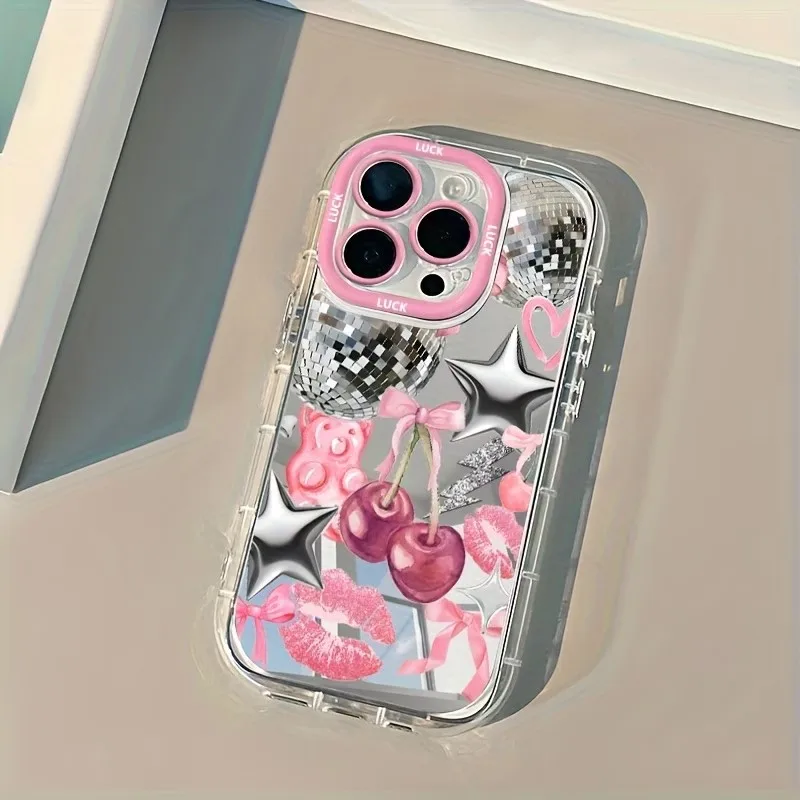 Cherry Bow Lip Pattern Phone Cases For iPhone 17 16 12 11 X XS XR 15 14 Pro Max 13 7 8 Plus 16e 17 Pro Mirror Shockproof Cover - view 3