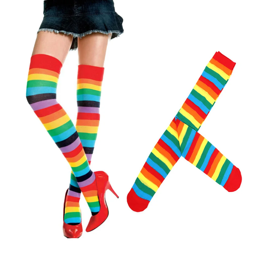 

4pcs Polka Dot Stripe Long Stockings For Women Knee High Socks Elastic Thigh High Tube Colorful Clown Cosplay Socks