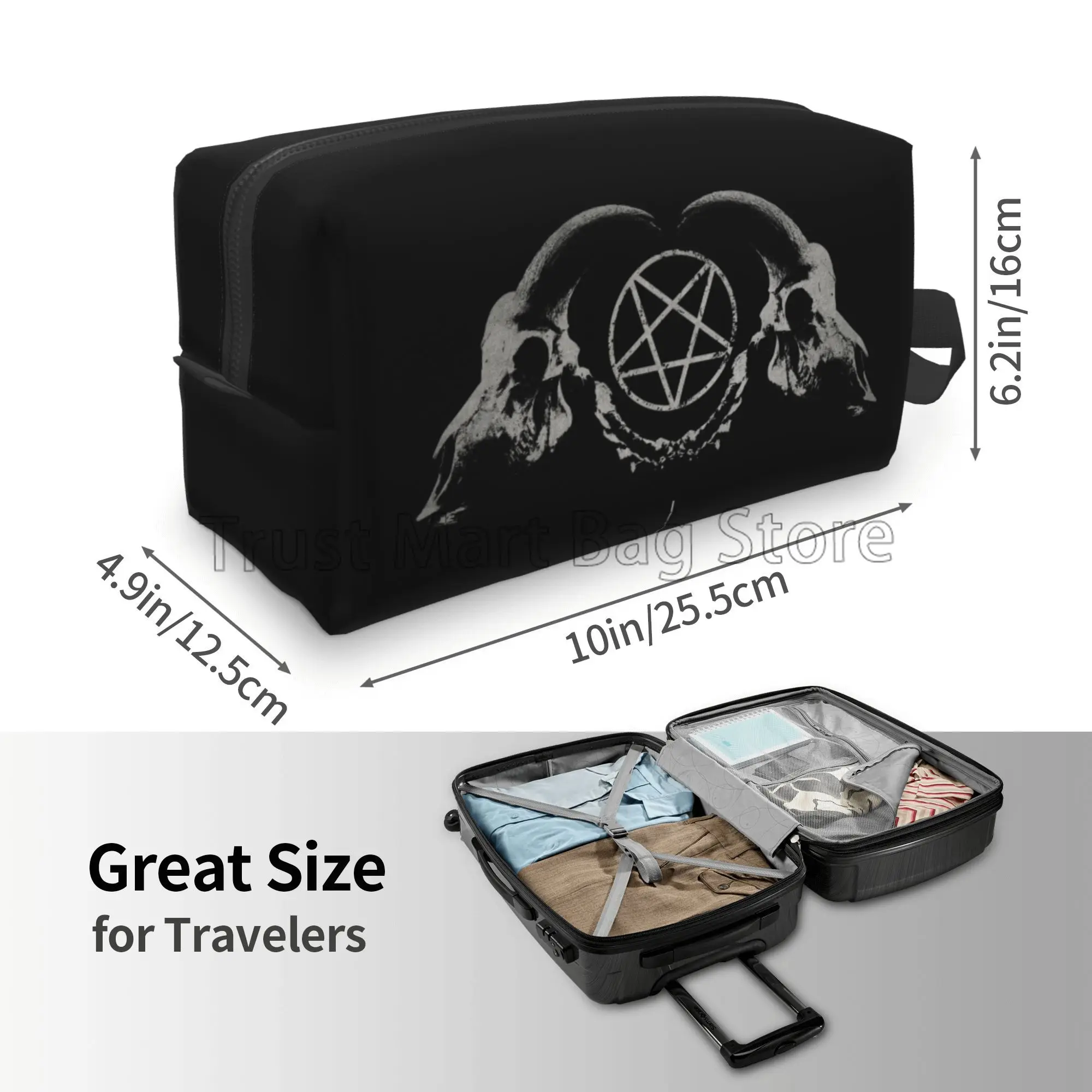 Pentagram Satantic Occult Church of Satan Goat Goth Storage Bags Unisex Portable Large Capacity Travel Cosmetic Bag Makeup Bag