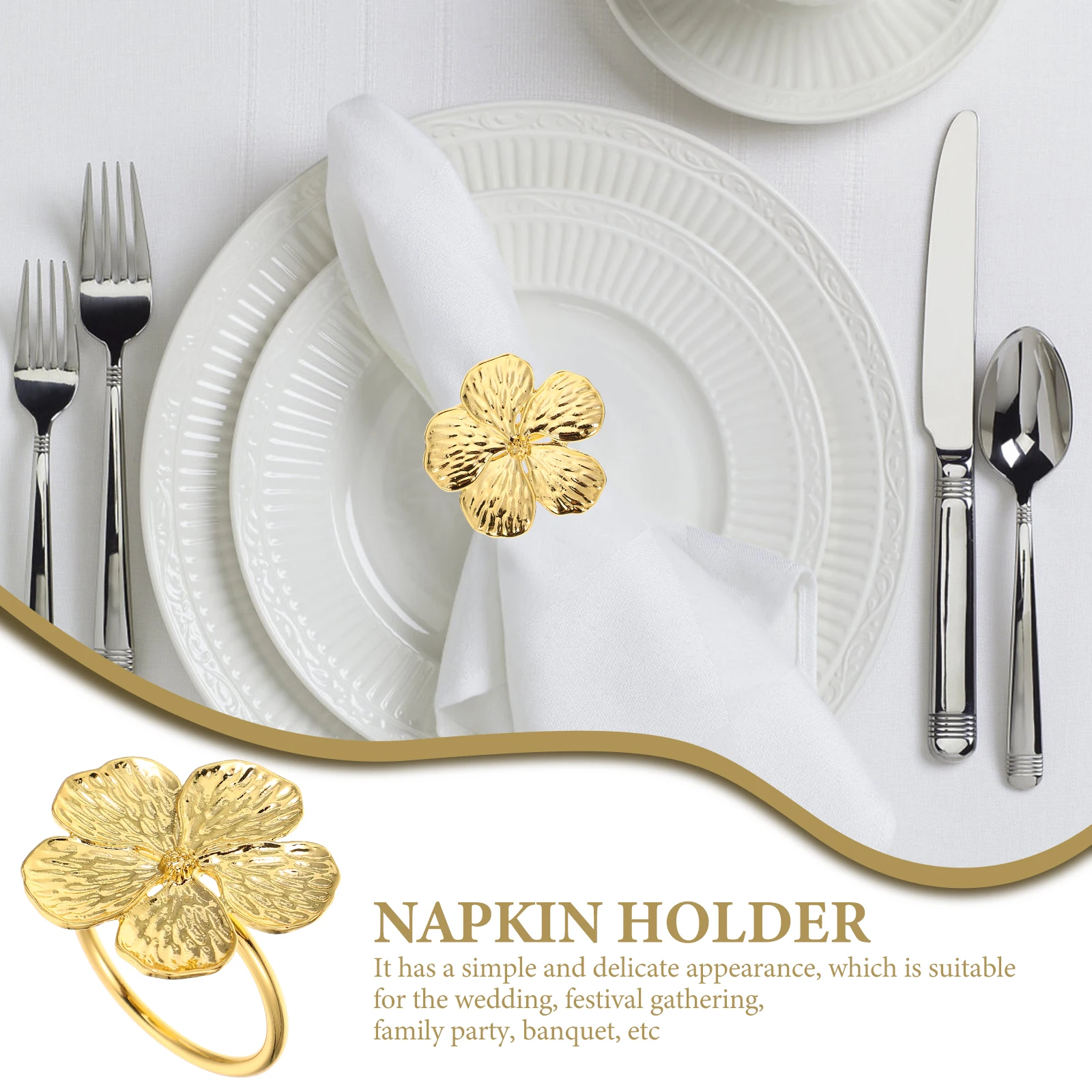 

6Pcs Flower Napkin Rings Elegant Metal Holders for Table Napkin Decoration Wedding Party Banquet Dinner Party Decorations