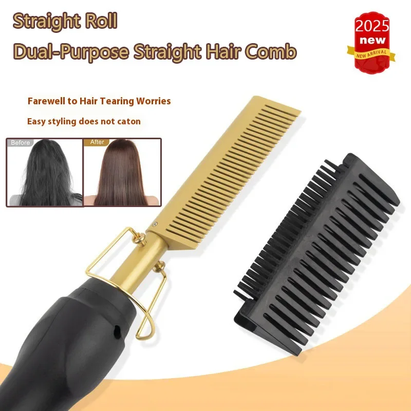 

Multi Functional Electric Copper Comb Straightener, Dual-purpose for Comb, Perm Stick, Curly and Straight Hair