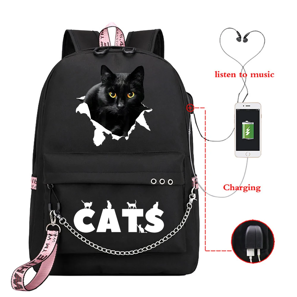 

Cartoon Girls School Backpack Funny Cat Anime Backpack Canvas Usb Charging Bag Large Capacity Kawaii School Bag Mochila Feminina