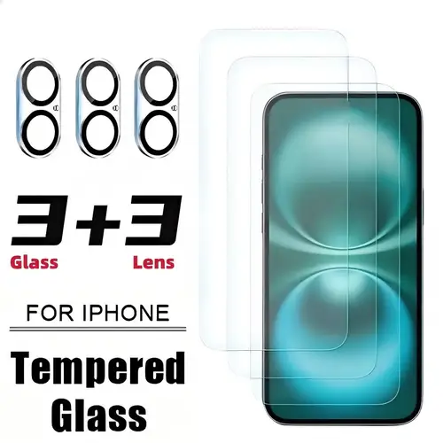 HD 스크린 보호대 카메라 렌즈 보호 유리, 아이폰 16, 13, 15, 14 프로 맥스, 14, 15 플러스, 아이폰 12, 13 미니, 12, 11 프로용, 6IN1 