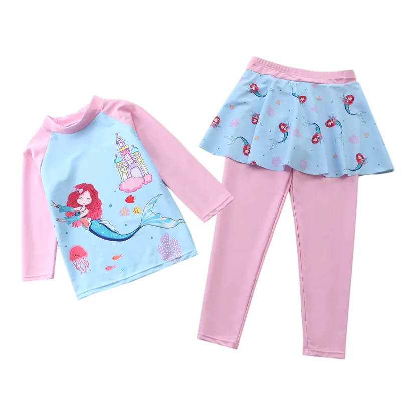 

HappyFlute Summer Two Piece Set Split Unicorn &Mermaid Prints Long Sleeve Sun Protection&Quick-drying Swimsuit