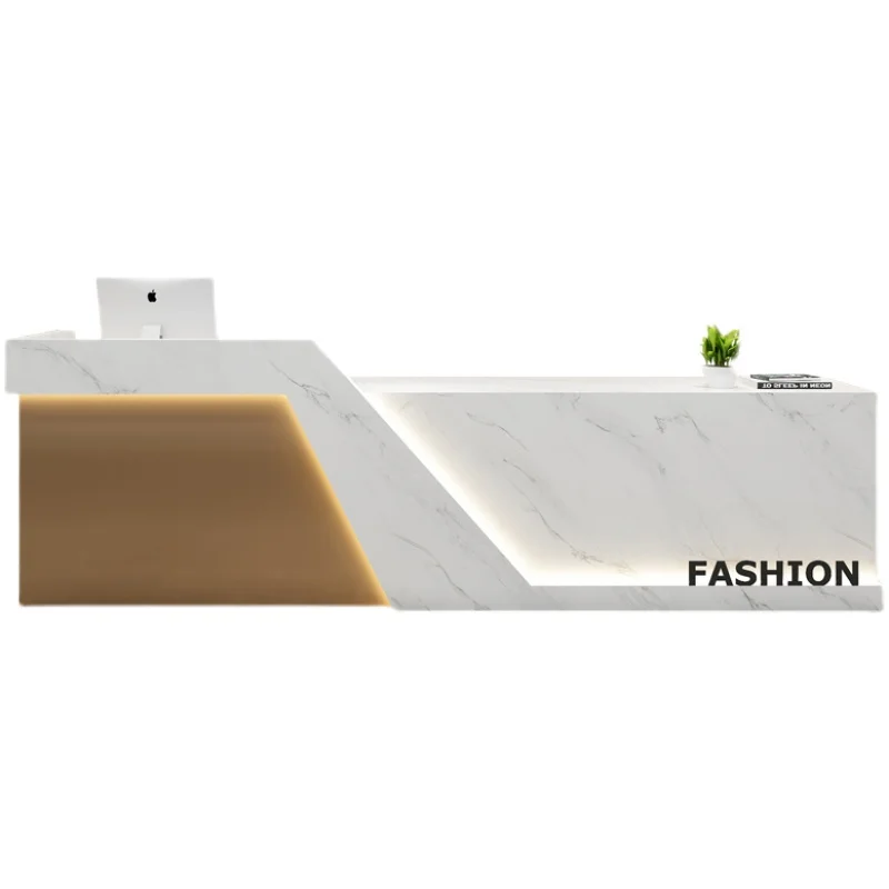 

custom.High End Modern Reception Desk White Wooden Reception Desk Office Double Reception Desk Checkout Counters With Light