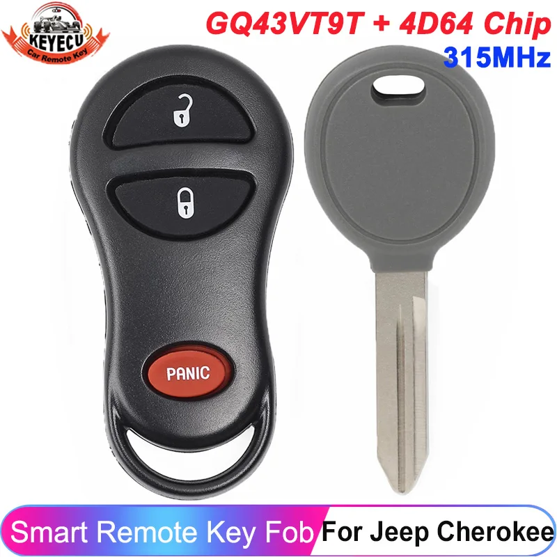 KEYECU GQ43VT9T 4D64 Chip Transponder Remote Car Key Fob 315MHz For Jeep 1999 2000 2001 Cherokee 2002 2003 2004 Grand Cherokee