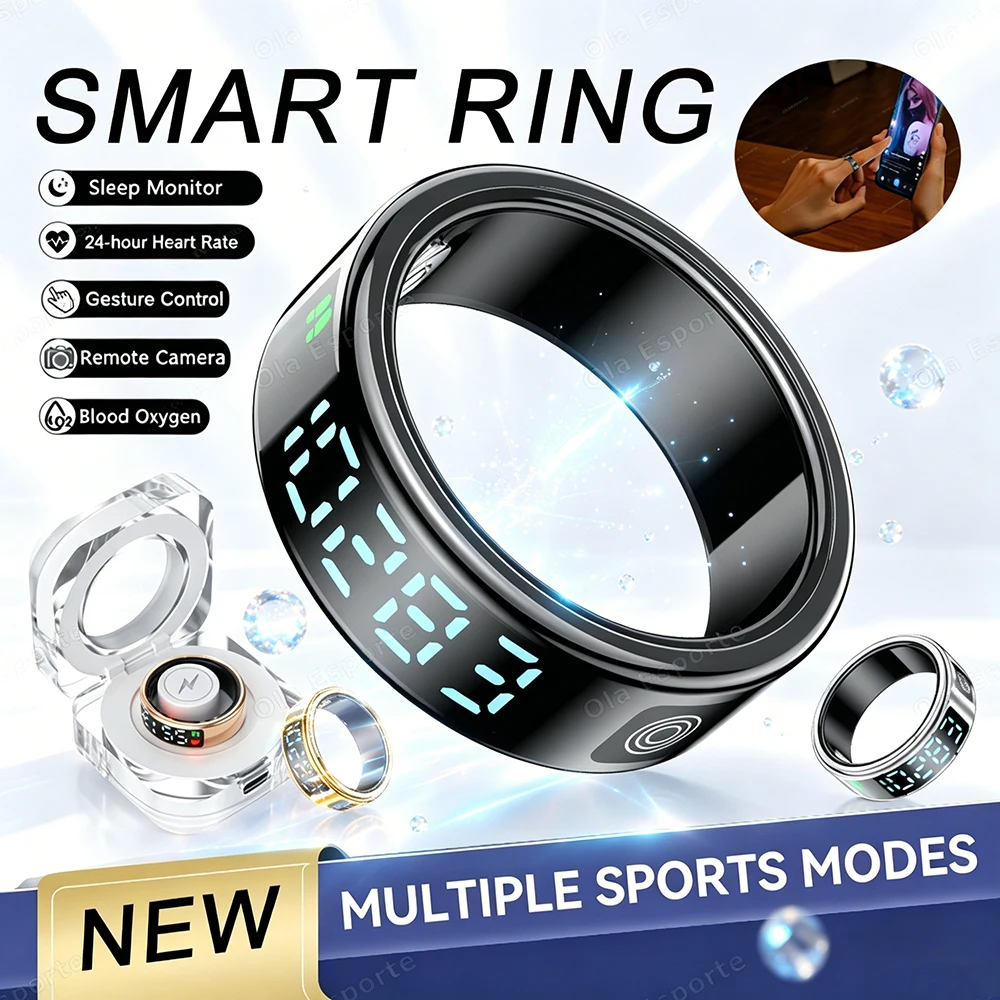 2026 New Smart Ring Display Screen Gestures Brush Video 5ATM Waterproof Remote Camera Blood Pressure Monitoring For Men Women