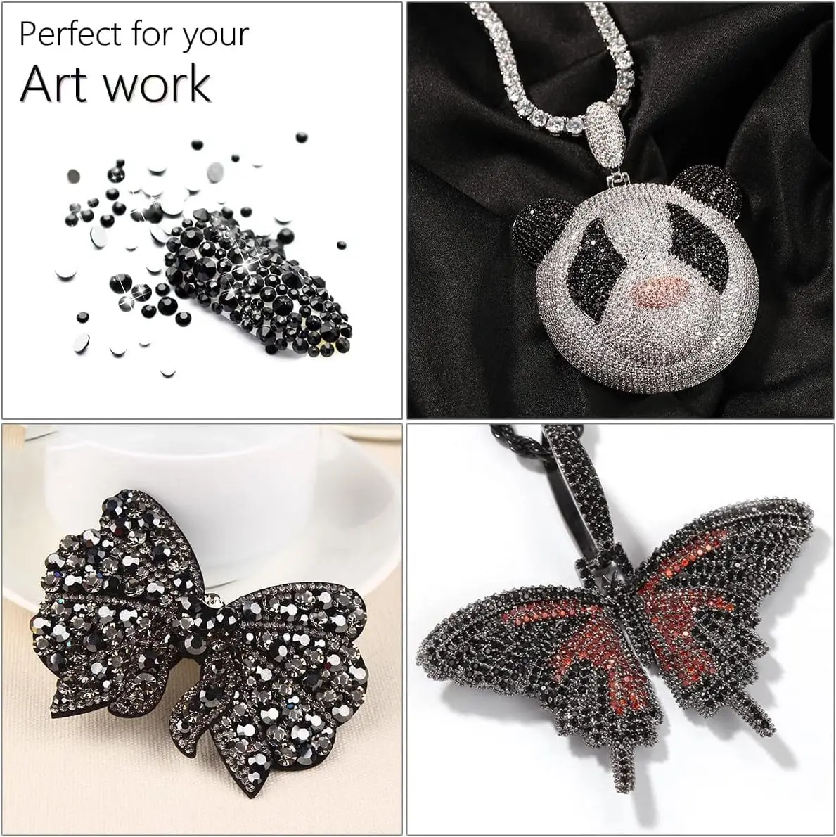 2mm 3mm 4mm 5mm 6mm schwarze Harzrhinesteine mit flacher Rückseite, geeignet für DIY-Handyhüllen, Basteln, Kunst, Bücher, Schuhe, Kostüme, Make-up. – Detail 4