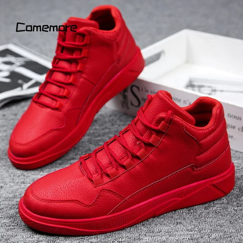 

Comemore Casual Leather High Top Men Shoes Hip Hop Sneaker Male Skateboard Shoe New Fashion Red Men's Sneakers Zapatillas Hombre