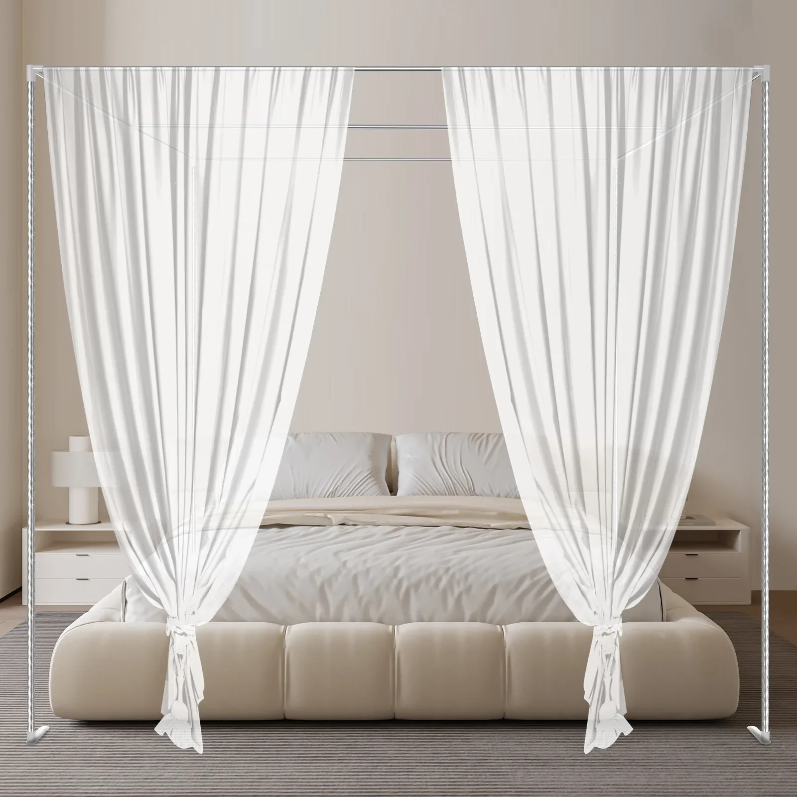 Stainless Steel Canopy Bed Mosquito Net Frame Bracket Fit for Queen Size Four-Corner Bedroom, Mosquito Curtains Decor