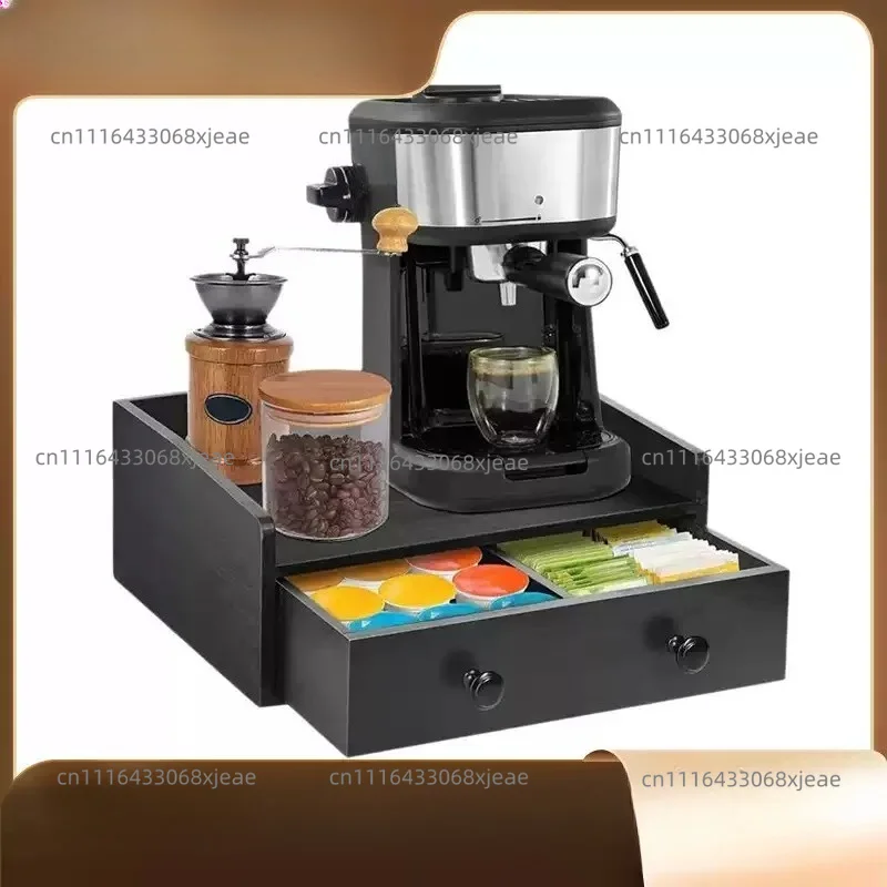 Wooden Countertop Coffee Organizer Station With Drawer Large Capacity Vintage Coffee Bar Storage Rack for Home Office