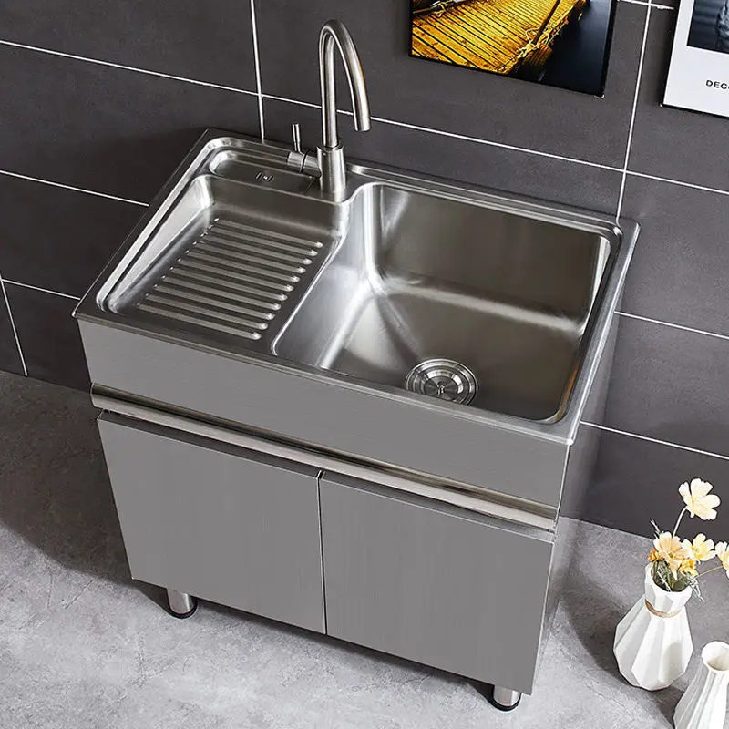 

304 stainless steel laundry cabinet, balcony, sink cabinet integrated with rubbing sink, washbasin, solid wood cabinet combined