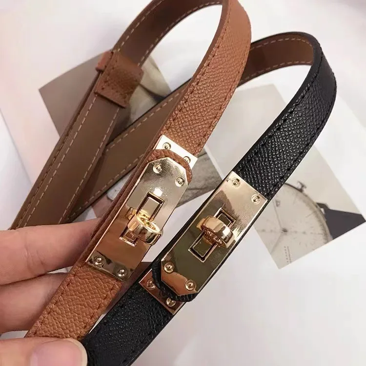 Explosive car stitching double-sided adjustable elastic PU double buckle women's slim waist belt accessory