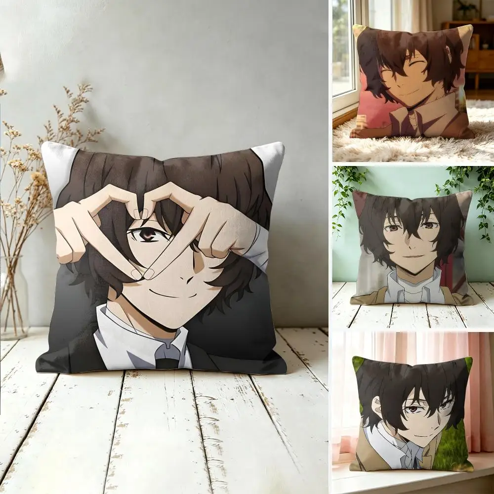B-Bungo Stray Dogs Anime Cushion Cover Square Decorative Throw Pillow 40x40cm For Sofa Bedroom Living Room Home Decor